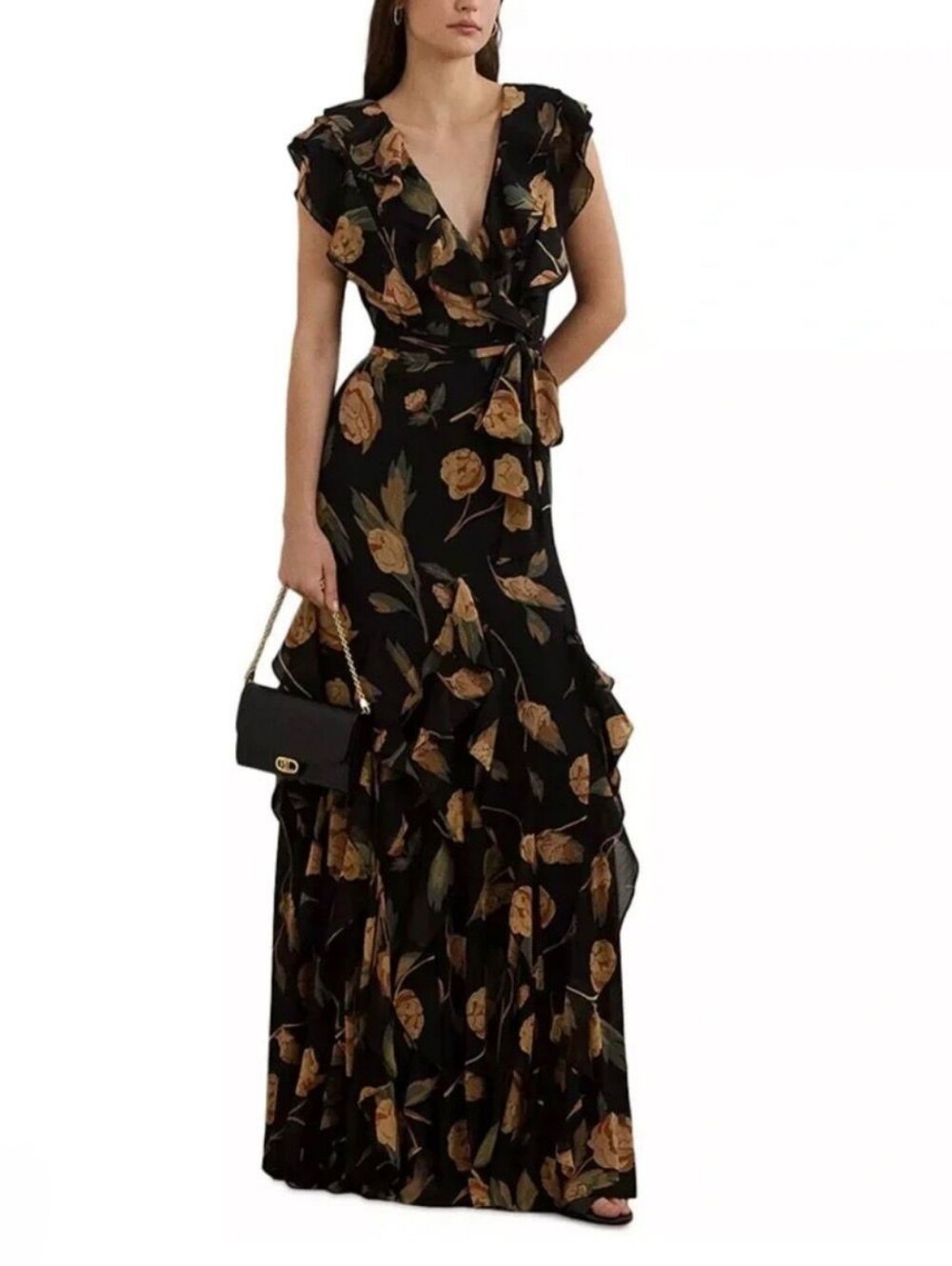 Lauren Ralph Lauren Floral Ruffle-Trim Georgette Gown